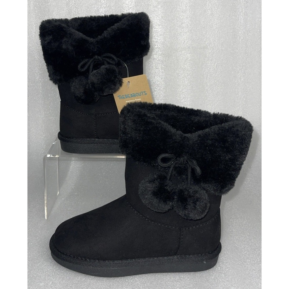 Thereabouts Willa Flat Heel Black Winter Boots Faux Fur Girls Size 12 NEW‎